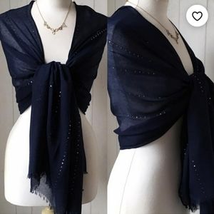 Shawl Wrap Pashmina Navy Blue Silver Sequin